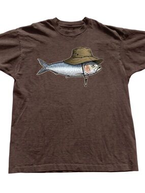 Brown Fishing Graphic T-Shirt - Casual Fish Tee